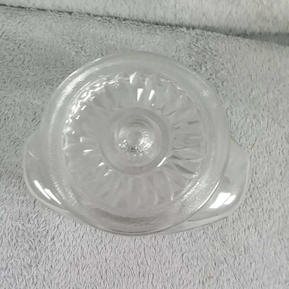 Vintage Clear Pressed Glass Hexagon Candy Dish Scroll Pattern Apothecary Jar Lid